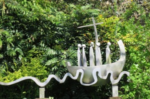 Jesus calms the storm (sculpture in the Cathedral grounds at Bury St Edmunds)